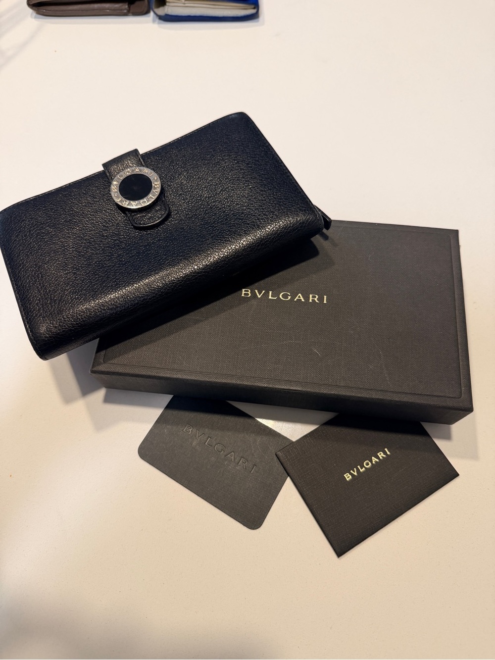 Authentic Bvlgari Black Leather Continental Wallet Card Case with Box